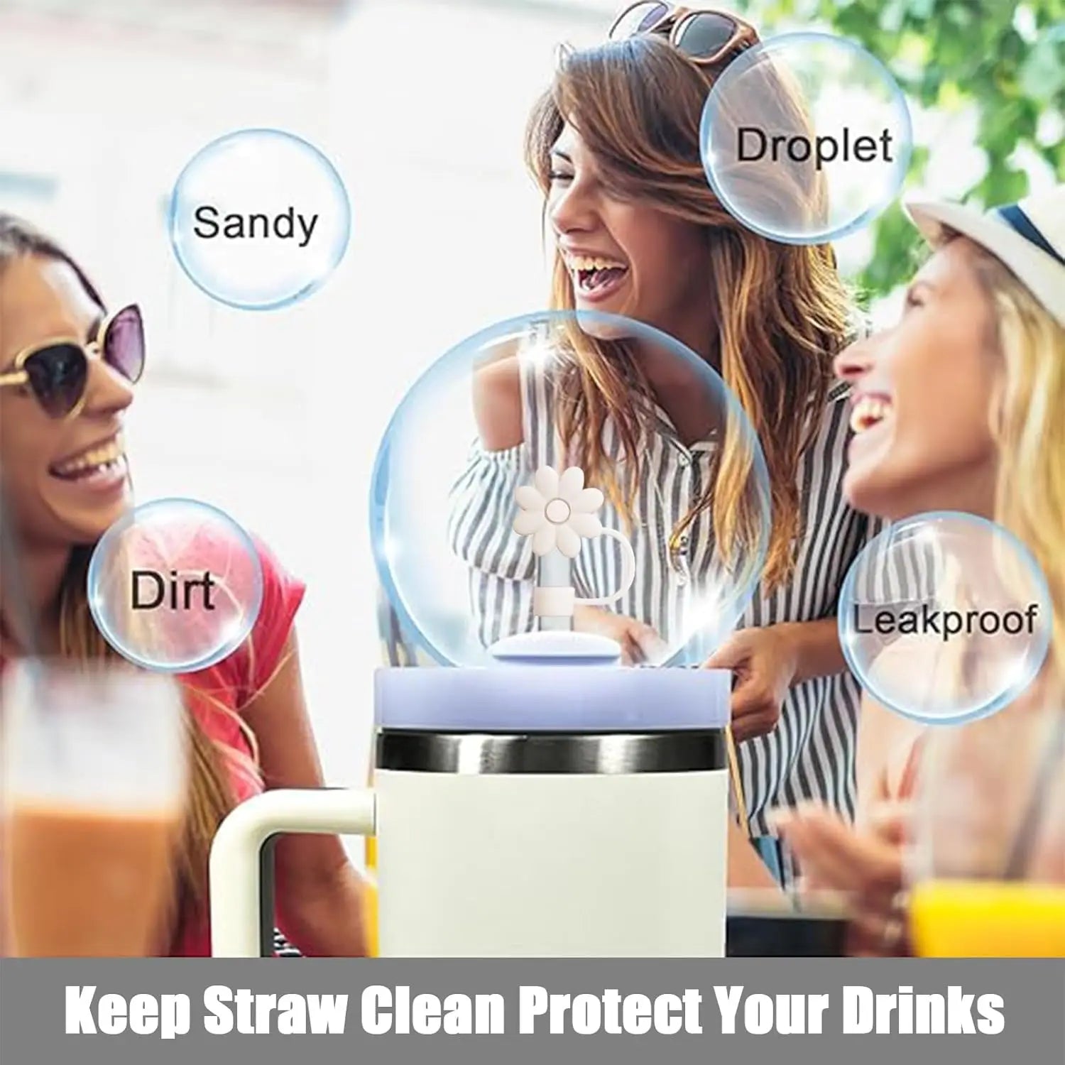 Cup Accessories for Stanley Cup Set of 9 Straw and Brush and 1 Flower Charm Chain 3 Spill Proof Stopper Flowers Straw Cover Boot Quick Pick Grocers