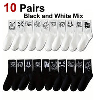 5/10 Pairs Men Women Graffiti Printed socks Street Style Soft Comfortable Sweat Absorbing Breathable Couple Sports Leisure Socks Quick Pick Grocers