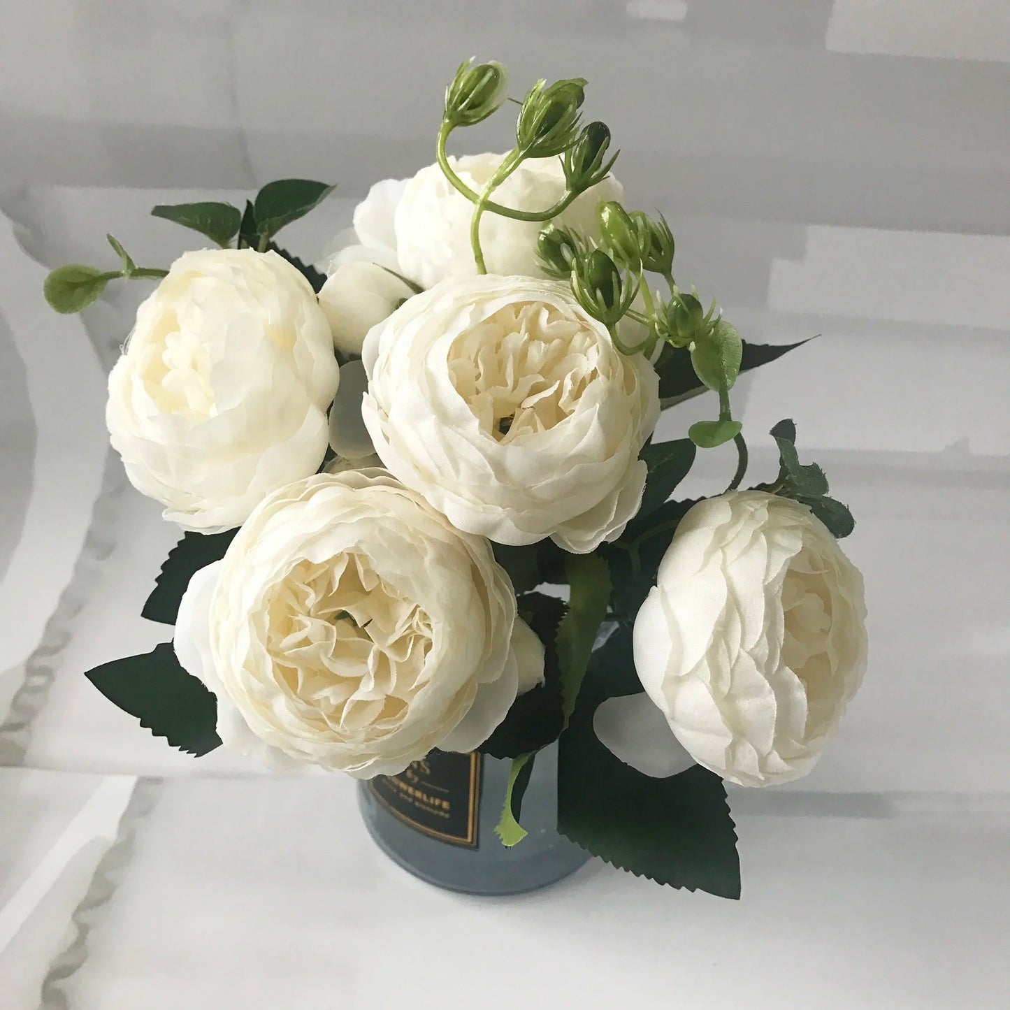 30cm Rose Pink Silk Peony Artificial Flowers Bouquet 5 Big Head and 4 Bud Cheap Fake Flowers for Home Wedding Decoration indoor Quick Pick Grocers