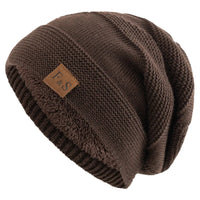 New Unisex Slouchy Winter Hats Add Fur Lined Men And Women Warm Beanie Cap Casual Label Decor Winter Knitted Hats Purest Peak