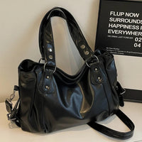 Retro Brand Roomy Shoulder Bag Female Luxury Solid Color Classic Crossbody Bag Large Capacity Style Soft PU Leather Tote Bag Quick Pick Grocers