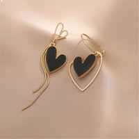 Korean Asymmetric Hollow Black Heart Dangle Earrings For Women Temperament Exaggerated Love Heart Drop Earrings Wedding Jewelry Econic Blanks