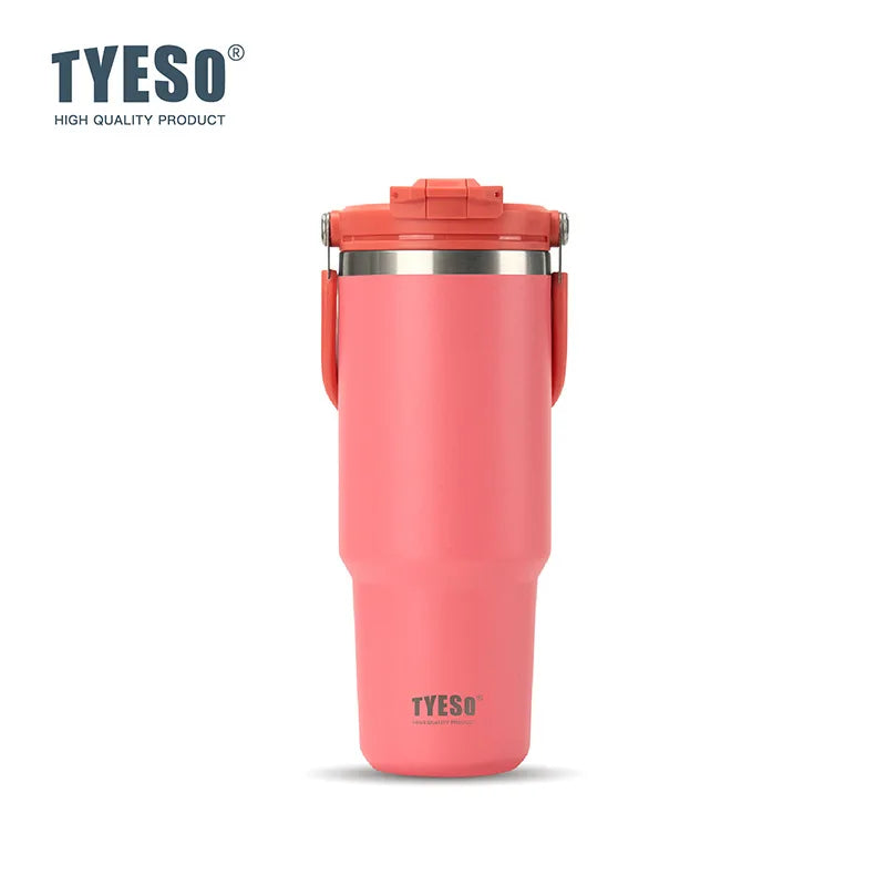 Tyeso Large-Capacity Thermoses Handle Vacuum Cup Dual-Drink Coffee Mug Stainless Steel Ice Cup Car Bottle Hot Cold Retention Quick Pick Grocers