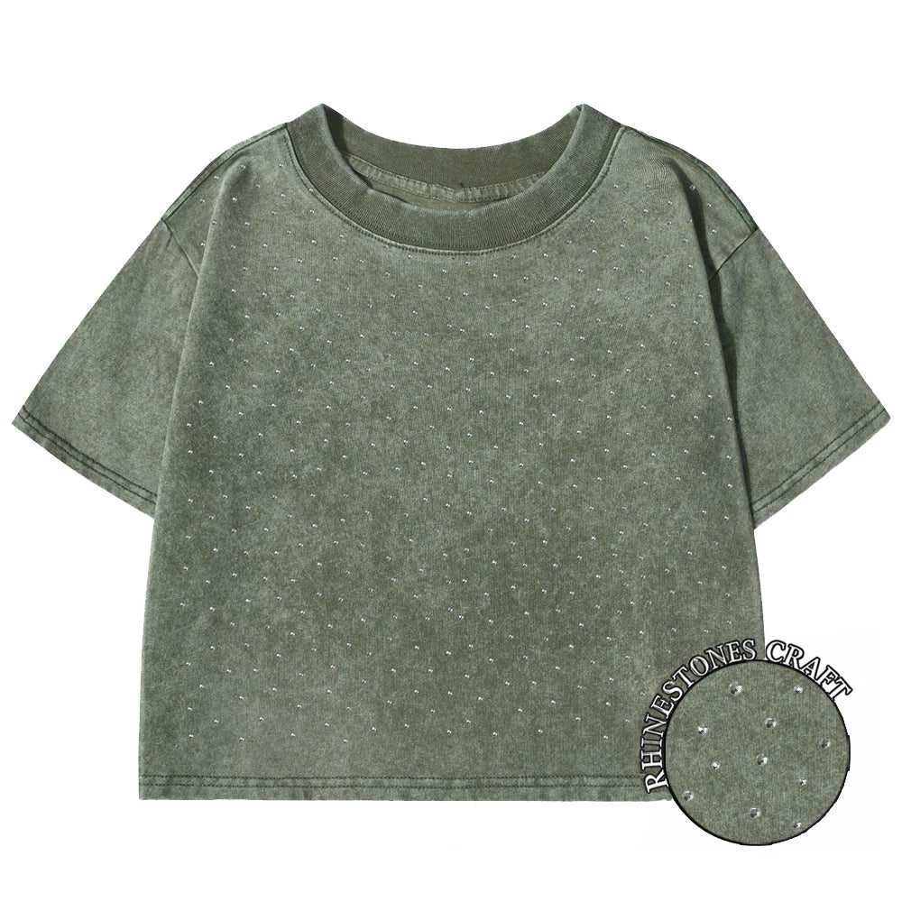 100% Cotton Washed T-Shirts For Women Loose O-Neck Crop Tops Y2k Street Female Clothes Summer Casual Vintage Short Sleeve Tees Quick Pick Grocers