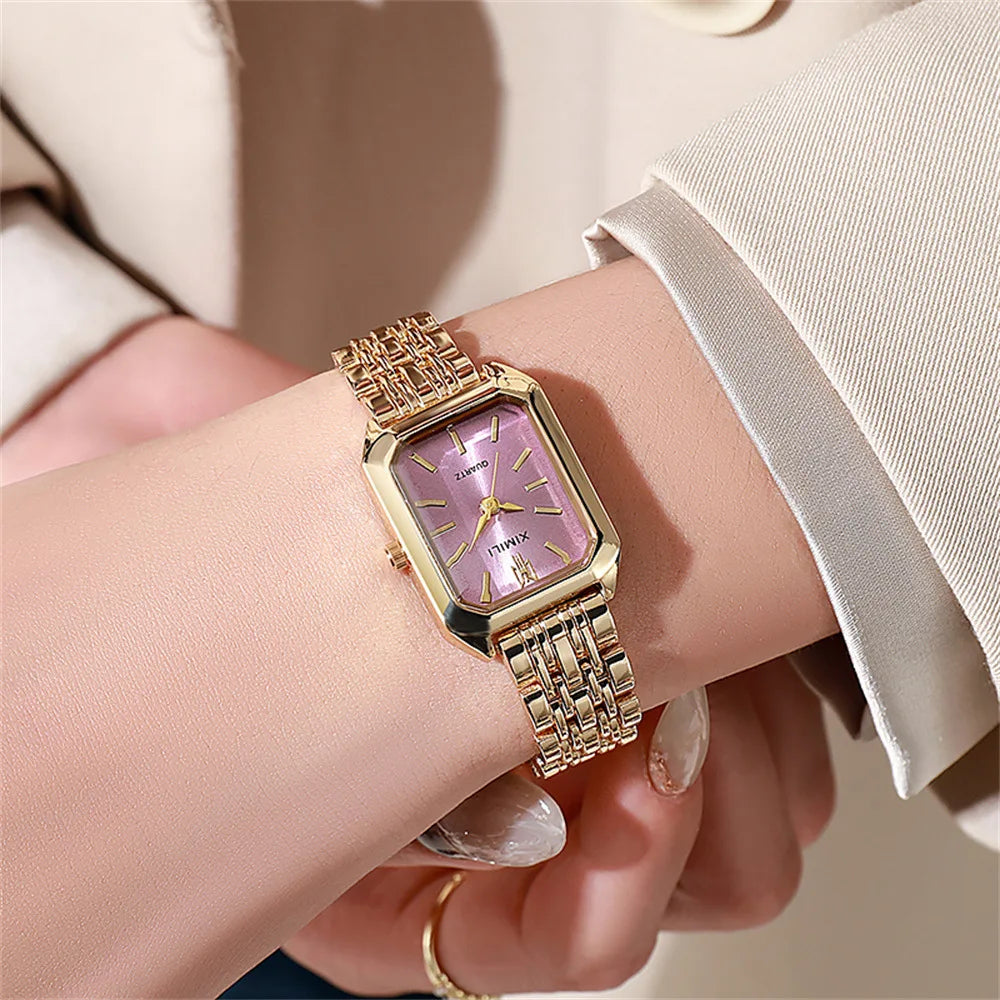 Women's Fashion Square Watches Gold Alloy Strap 2025 Luxury Ladies Quartz Wristwatches Qualities Female Roman Scale Clock Quick Pick Grocers