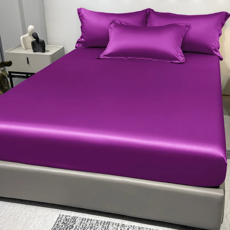 1 Simple Modern Satin Solid Color Fitted Sheet, Solid Color Ice Silk Bedspread For Bedroom, Bedding (Excluding Pillowcases) Quick Pick Grocers