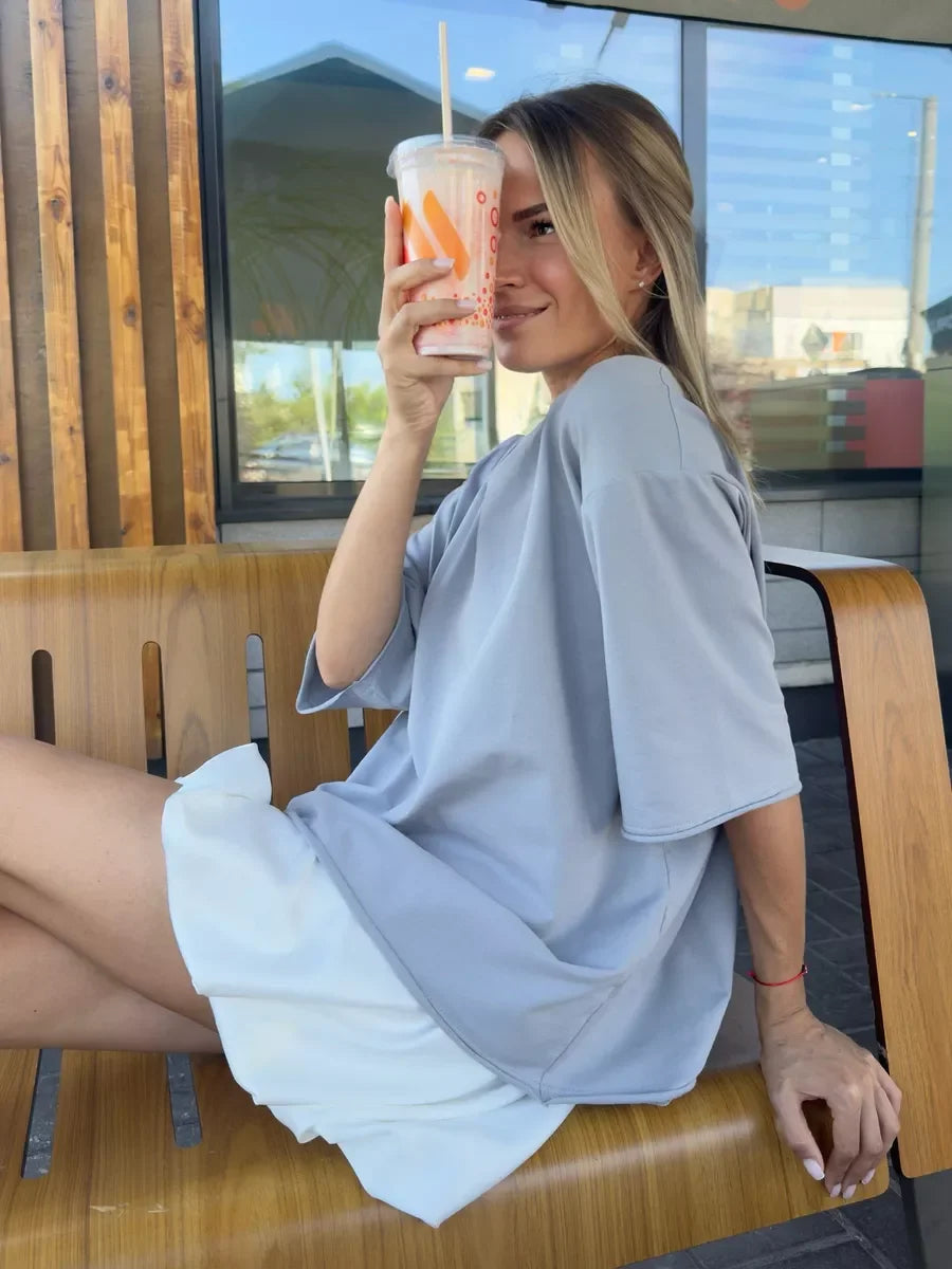 Hirsionsan Summer Casual Oversized T-shirts Women 100% Cotton Pink Loose Tees 2025 New Cusual Solid O Neck Female Aesthetic Tops Quick Pick Grocers