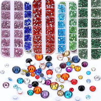 2400pcs+ Shiny Clear Crystal Gems Nail Rhinestones 1.5-4mm Mixed Round Glass Stone Flatback Nail Charms 12grids Nail Diamond DIY Econic Blanks