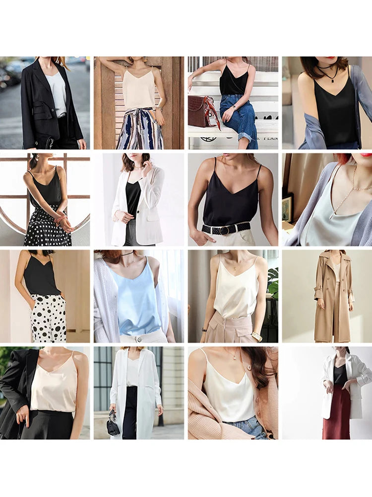 AOSSVIAO 2026 Spaghetti Strap Top Women Halter V Neck Basic White Cami Sleeveless Satin Silk Tank Tops Women'S Summer Camisole Quick Pick Grocers