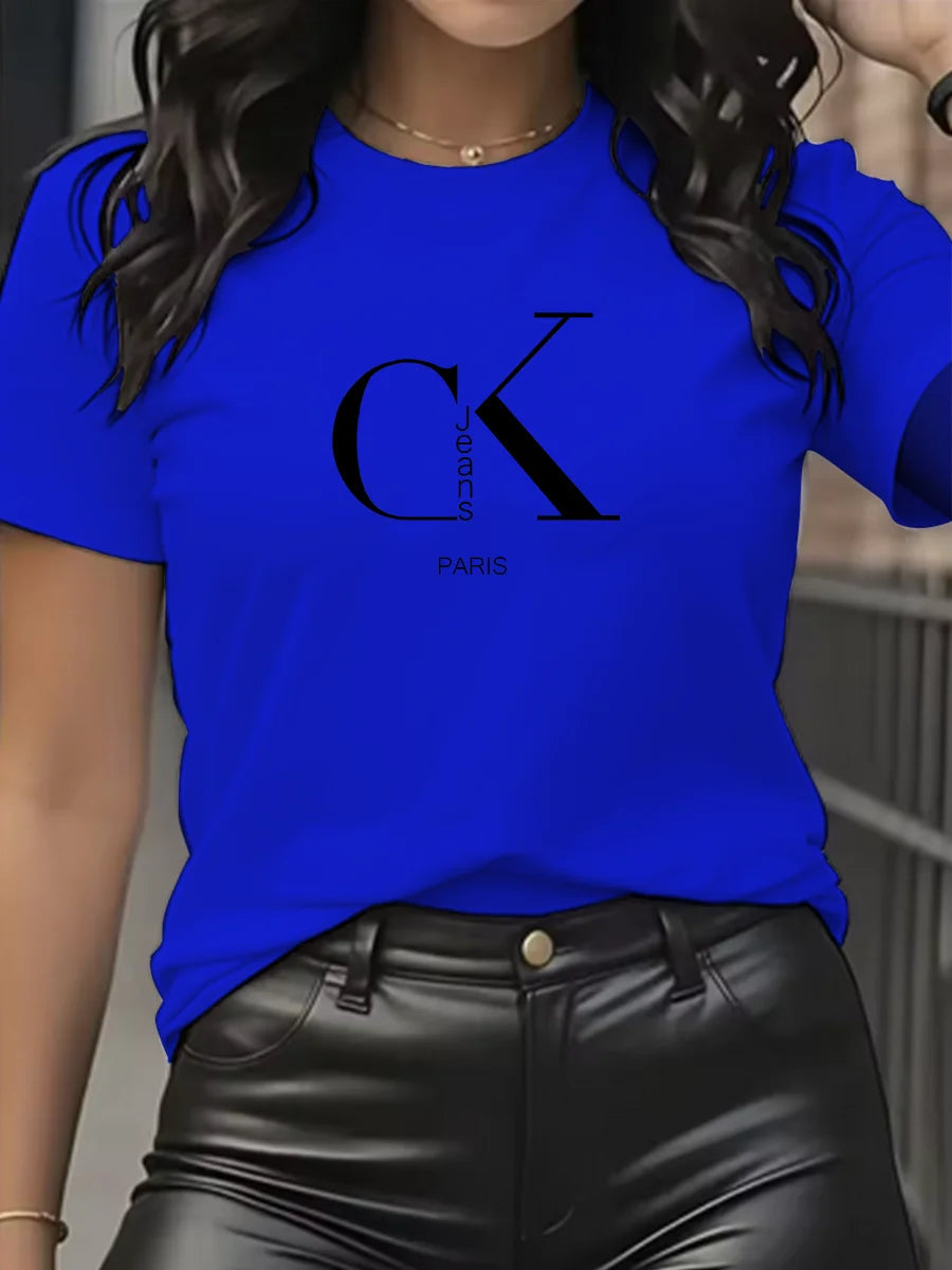 Summer luxury brand fashion cartoon letter print crew collar clothing short sleeve T-shirt  trend women's summer Y2K top Quick Pick Grocers