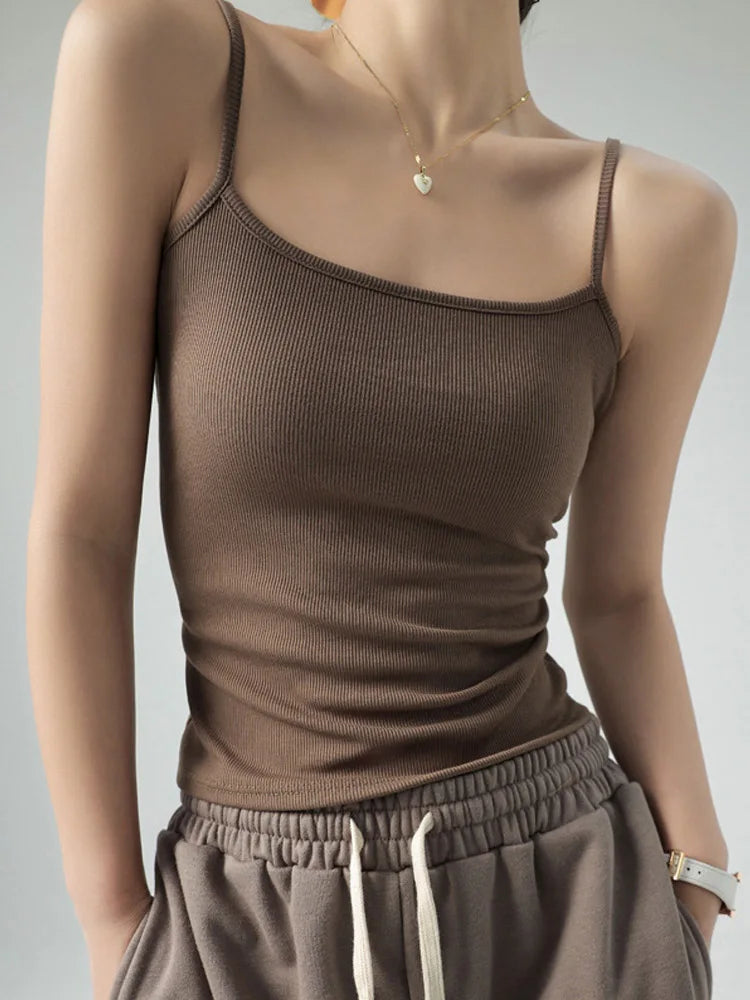 Women's Summer Basic Sleeveless Tank Top Spaghetti Strap Slim Fit Stretch Knitted Solid Color Camisole Quick Pick Grocers