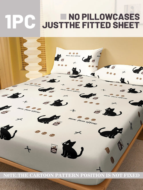 1 Cartoon Cute animal Cat printed matte Fitted Sheet, bedroom printed bed cover, bedding (excluding pillowcases) Quick Pick Grocers