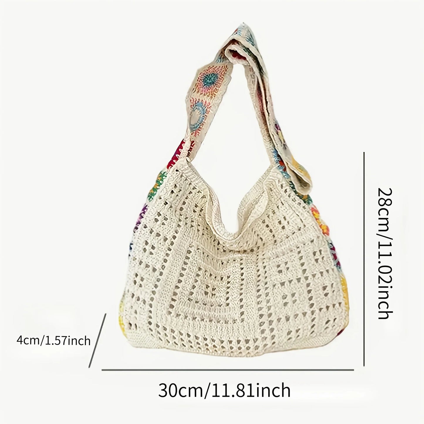 Women's Boho Crochet Bag Designer Flowers Knitted Handbags Large Capacity Summer Beach Woven Shoulder Bag Girls Tote Shopper Bag Quick Pick Grocers