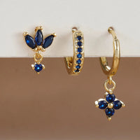 3PCS Fashion Orange Blue Zircon Hanging Earrings Set for Women Stainless Steel Flower Dangle Earring Piercing Jewelry Econic Blanks