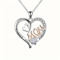 Huitan Mother's Day Necklace for Mom Luxury Trendy Craved Pendant Necklace Pink Flower Aesthetic Neck Accessories Love Jewelry Quick Pick Grocers