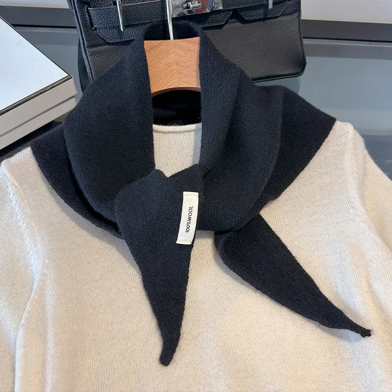 Knitted Scarf Women 100% Wool Winter Warm Scarves Bright Solid Color Design Thickened Shawl Soft Triangle Pashmina Neck 2025 NEW Quick Pick Grocers