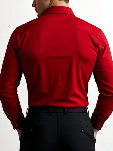 Men's Solid Red Long Sleeve Formal Dress Shirt for Business Office Wear Quick Pick Grocers