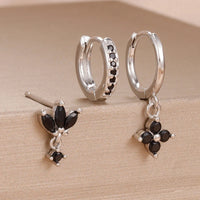 3PCS Fashion Orange Blue Zircon Hanging Earrings Set for Women Stainless Steel Flower Dangle Earring Piercing Jewelry Econic Blanks