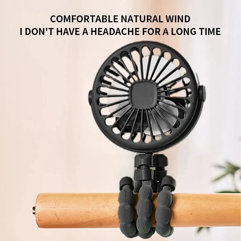 New Multifunctional Childrens Stroller Mini Fan Portable USB Charging Small Fan Mobile Phone Holder Outdoor Handheld Octopus Fan Purest Peak