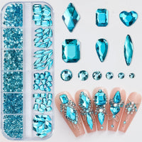 180pcs AB Flatback Glass Nail Art Rhinestones Multi-shape Mixed Diamond Gems Blue Purple Crystal Stones For DIY Nail Decoration Econic Blanks