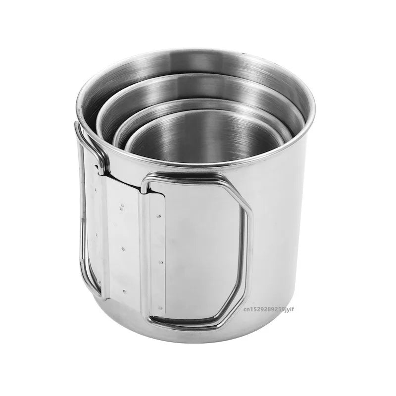 250/350/500/700ml Stainless Steel Camping Cup Portable Outdoor Water Cup Mug With Foldable Handle Kitchen Drinkware Quick Pick Grocers