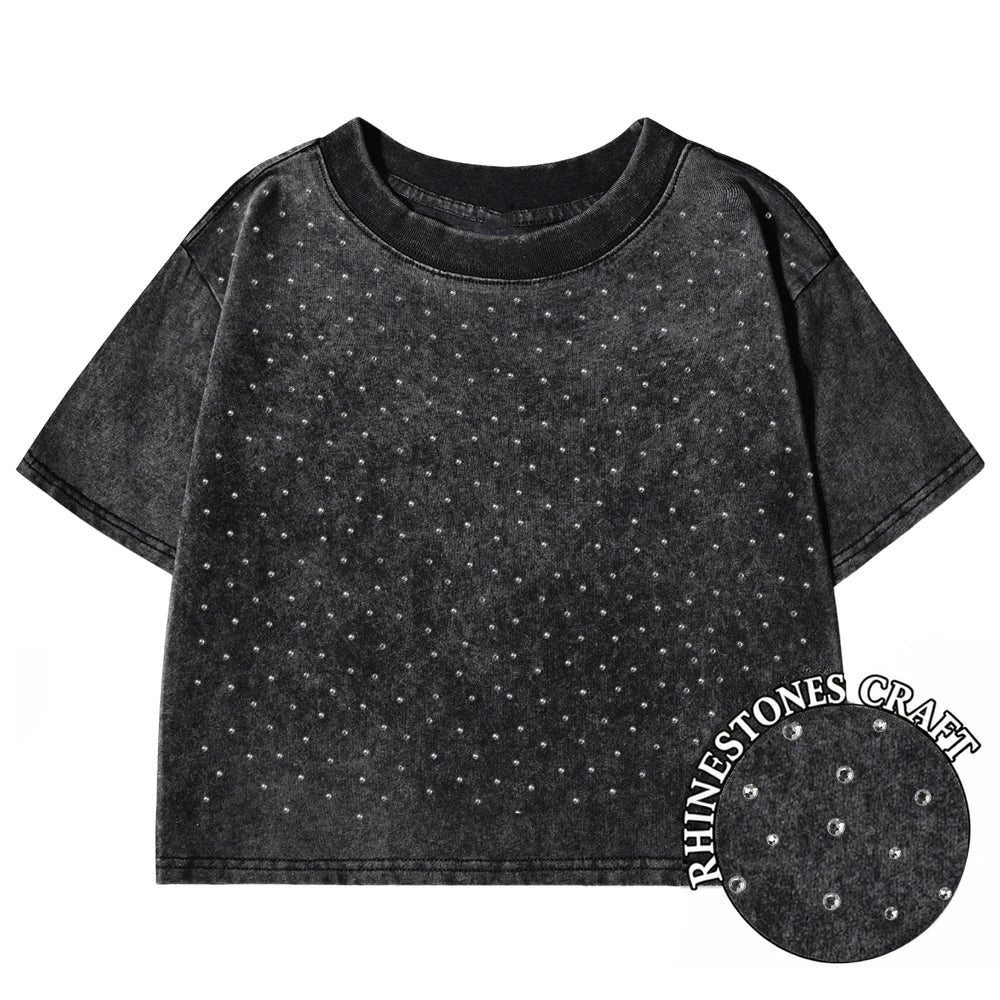 100% Cotton Washed T-Shirts For Women Loose O-Neck Crop Tops Y2k Street Female Clothes Summer Casual Vintage Short Sleeve Tees Quick Pick Grocers