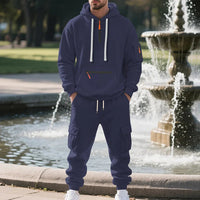 Men's sports suit style autumn and winter fleece men's casual sportswear zipper sweater multi-pocket work pants suit Quick Pick Grocers