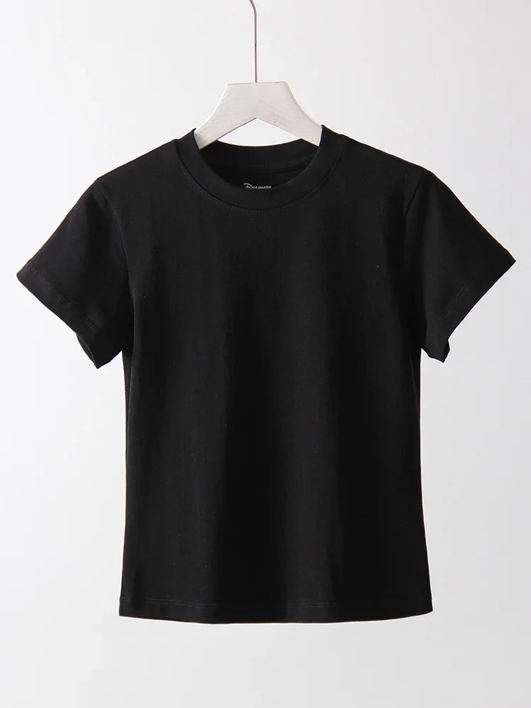 Basic T Shirts Women Cotton Slim Fit White Tops Summer Black Tees Crew Neck 100% Cotton T Shirt For Women Plain T-shirts Soft Quick Pick Grocers