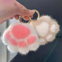 Cat Paw Pendant Keychain Couple Keychain Fluffy Faux Fur Keychain Charm Cute Soft Plush Toy Key Ring Backpack Car Key Pendant Econic Blanks
