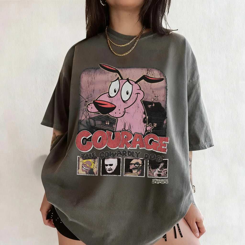 Vintage Courage The Cowardly Dog Cartoon Print Short Sleeve T-Shirt Retro Unisex Graphic Tee 90s Nostalgia Summer Streetwear Tee Quick Pick Grocers