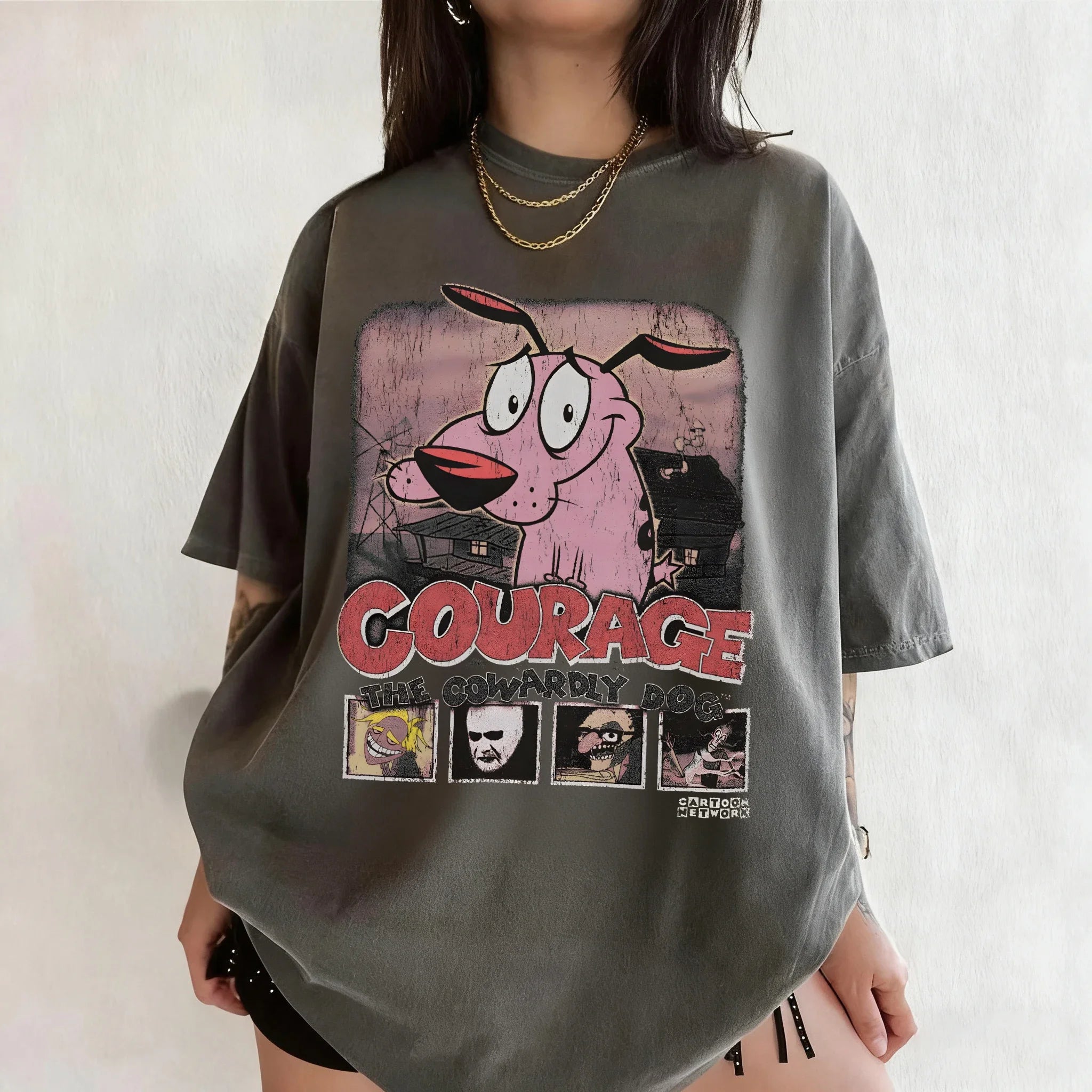 Vintage Courage The Cowardly Dog Cartoon Print Short Sleeve T-Shirt Retro Unisex Graphic Tee 90s Nostalgia Summer Streetwear Tee Quick Pick Grocers