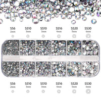 2400pcs+ Shiny Clear Crystal Gems Nail Rhinestones 1.5-4mm Mixed Round Glass Stone Flatback Nail Charms 12grids Nail Diamond DIY Econic Blanks