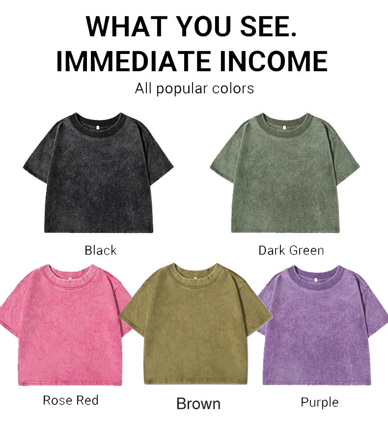 100% Cotton Washed T-Shirts For Women Loose O-Neck Crop Tops Y2k Street Female Clothes Summer Casual Vintage Short Sleeve Tees Quick Pick Grocers