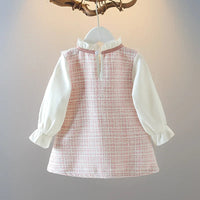 Long Sleeved Baby Girl Dress With Spring And Autumn Bow Lace Splicing Small Plaid Sweet Long Sleeved Dress Econic Blanks