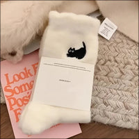 3Pairs Premium Feel Cute Cat Cozy Hairy Mink Velvet Socks Autumn Winter Hosiery Thickened Plush Warm Sleep Home Fluffy Socks Purest Peak