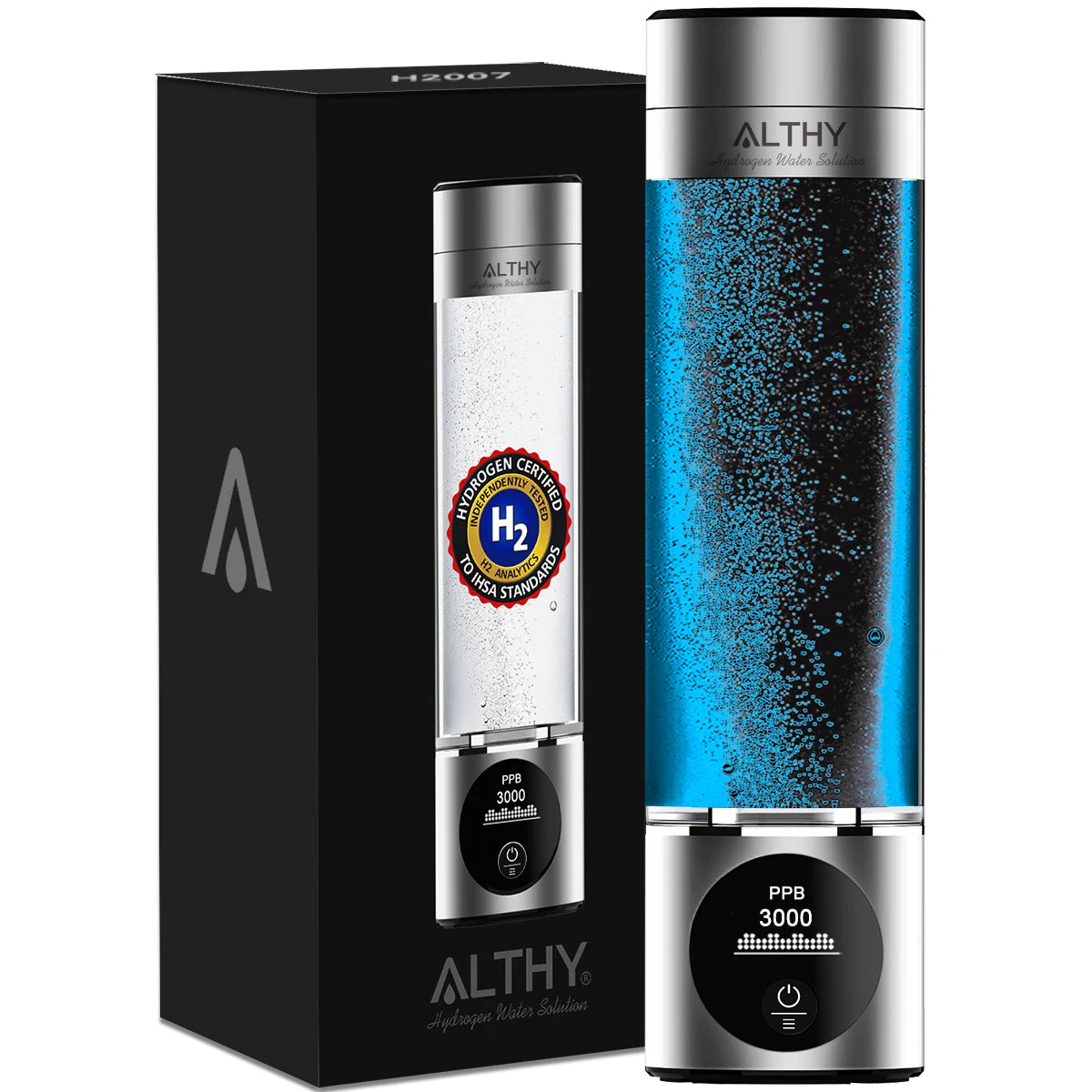 ALTHY Performance Hydrogen Water Generator Bottle DuPont SPE+PEM Dual Chamber + PPB&Time&Battery Display + H2 Inhalation Device Quick Pick Grocers