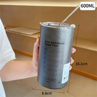 Portable 600ml Thermos Cup 304 Stainless Steel Coffee Mug Thermal Leak-proof Water Bottle with Straw Insulated Bottle Drinkware Quick Pick Grocers