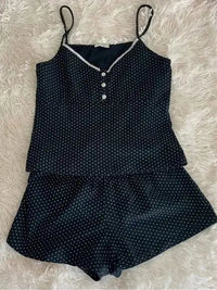 Strawberry Vest Shorts 2 Pieces Set Woman Eyelet Bow Slim Tank Top with Elastic Waist Patchwork Straight Short Pant Sweet Sets Quick Pick Grocers
