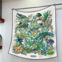 90Cm French Jungle Large Square Scarf Decorative Fashion Trend Flowers High Quality Twill Silk Travel Shawl Sunscreen Quick Pick Grocers