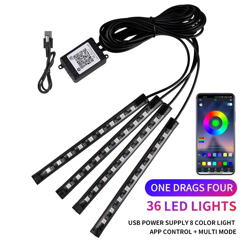 Neon LED Car Interior Ambient Foot Strip Light Kit Accessories RGB Backlight Remote App Music Control Auto Decorative Lamp Econic Blanks