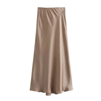 Willshela 2024 Black Satin Skirt Woman High Waist Elegant Long Skirts For Women Fashion Summer Midi Skirt Office Women's Skirts Quick Pick Grocers