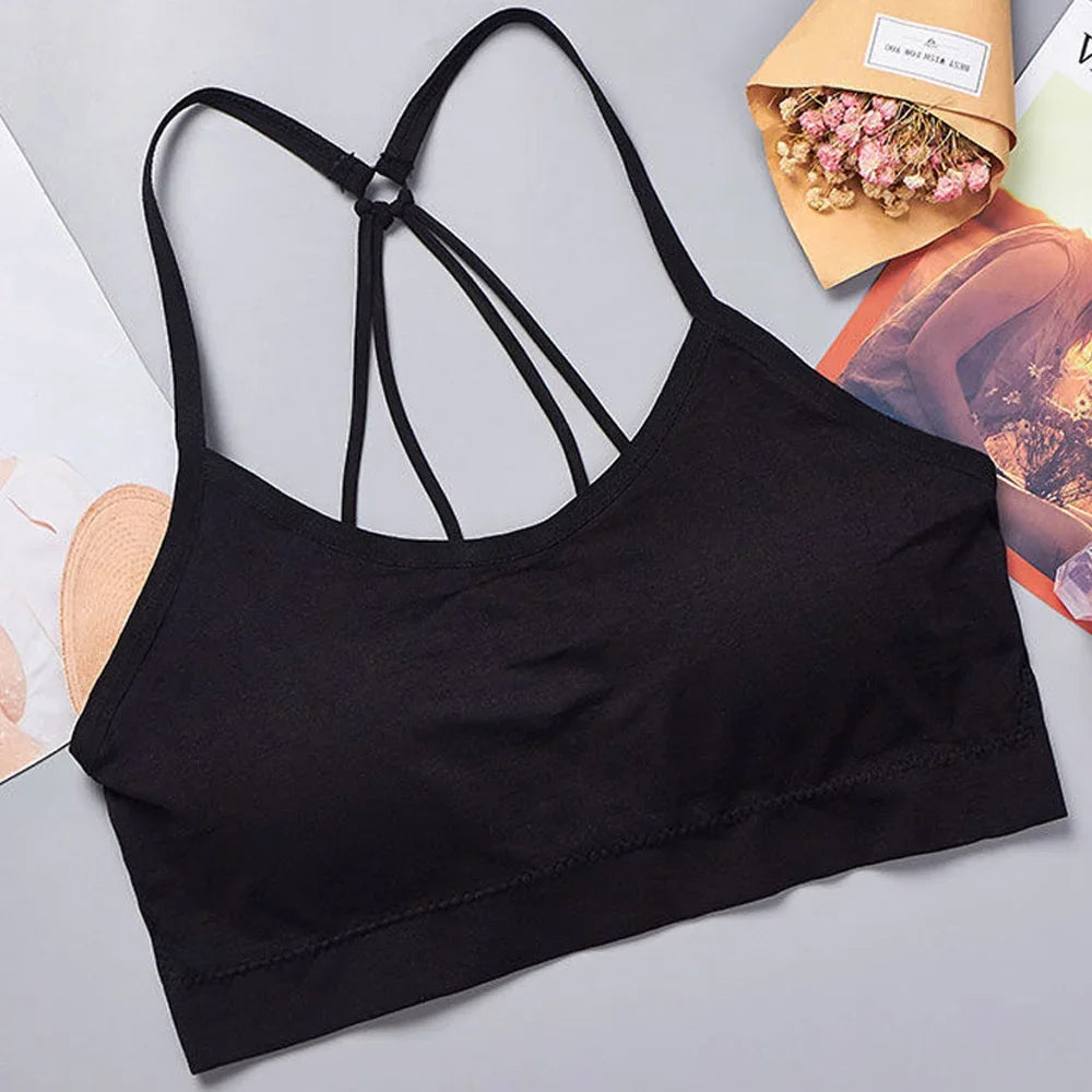 Sports Underwear Women Yoga Fitness Seamless Crop Top Wide Letter Straps Comfortable Workout Activewear Back Without Underwire I Quick Pick Grocers