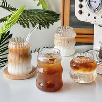 Transparant Drinking Glass Cup Creative Wave Shape Iced Coffee Tumbler Cup Juice Milk Tea Mug Drinkware Water Glasses Ripple Mug Quick Pick Grocers