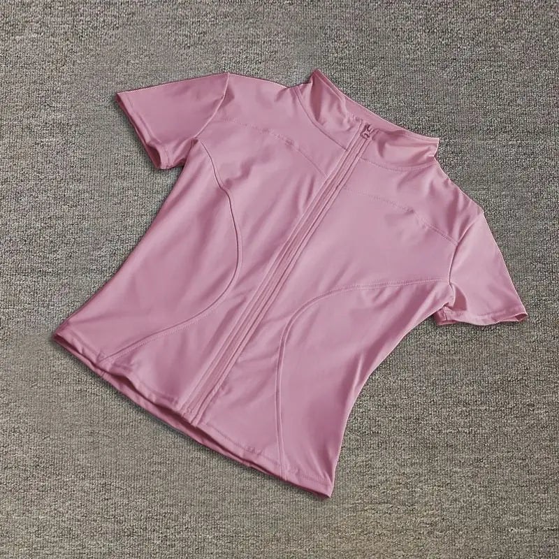 Summer High Quality Waist Slimming Training Tops Women's Quick-drying Tight Stand Collar Full Zipper Short Sleeves Yoga shirts Quick Pick Grocers