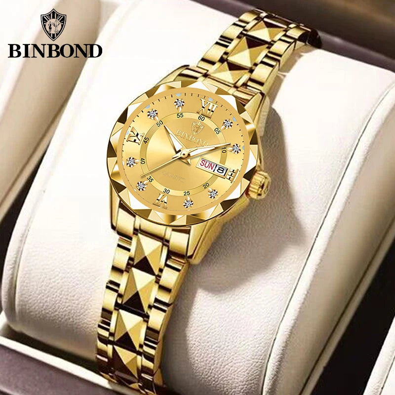 BINBOND B2521 Top Brand Luxury Fashion Business Womens Quartz Watches 30M Waterproof Week Date Clock Sport Womens Wristwatch Quick Pick Grocers