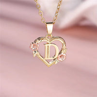 Female A-Z Letter Flower Pendant Necklace Yellow Gold Color Wedding Jewelry Gift For Women Quick Pick Grocers