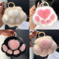 Cat Paw Pendant Keychain Couple Keychain Fluffy Faux Fur Keychain Charm Cute Soft Plush Toy Key Ring Backpack Car Key Pendant Econic Blanks