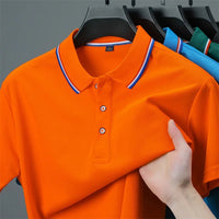 2025 New Men's Casual Solid Color Short Sleeved Polo Shirt Summer Fashionable and Comfortable Versatile Top Quick Pick Grocers