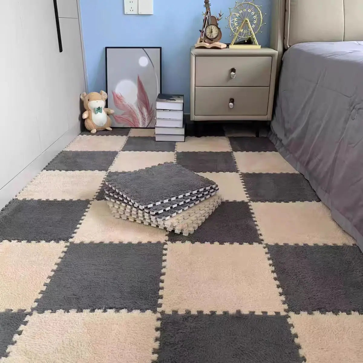 10Pcs 30*30CM Creative Plush Puzzle Foam Floor Mat Puzzle Carpet Warm Playmat Interlocking Exercise Tiles Fluffy Area Rugs Quick Pick Grocers