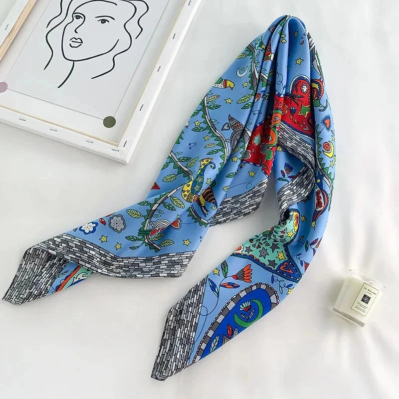 90*90Cm Square Scarf Twill Silk Feeling Women Head Shawls and Wraps Luxury Hair Tree Print Neck Scarves Hijab Bandana Pashmina Econic Blanks